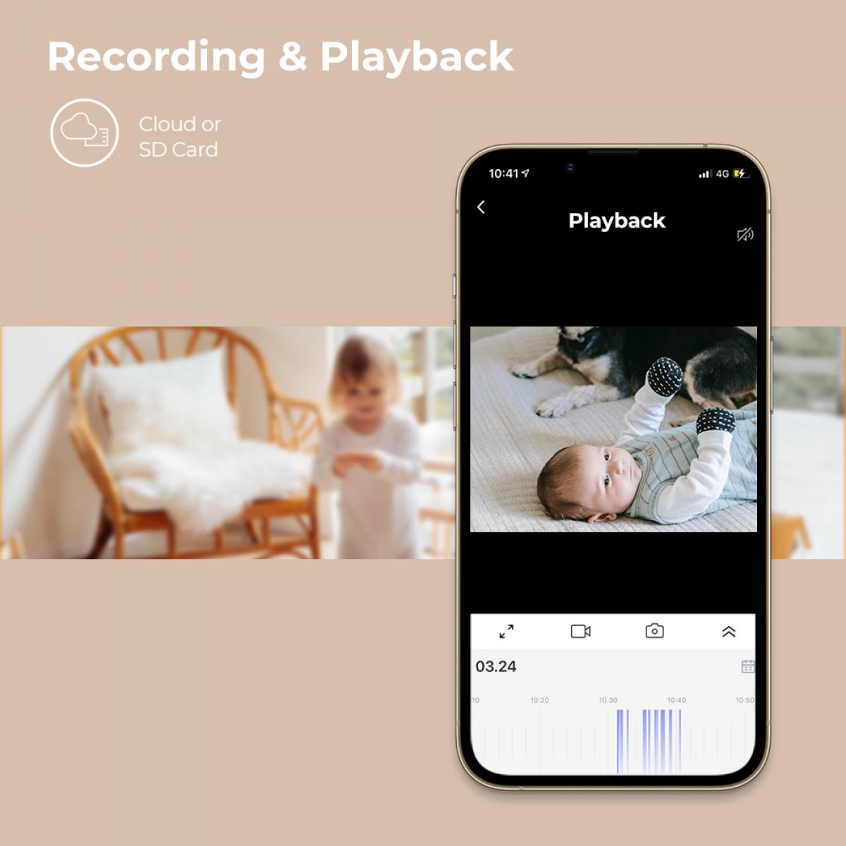 Monitor de bebê 1080P HD WiFi com detecção de som e movimento, câmera de segurança residencial interna com rastreamento de movimento, monitoramento de temperatura e canção de ninar para bebê/animal de estimação/idoso (TUYA APP)