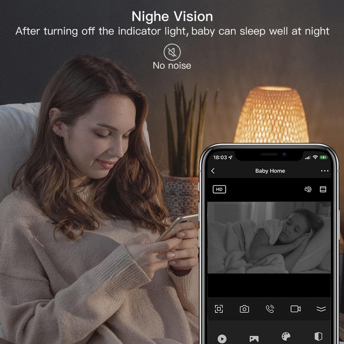 屋内防犯カメラ、2.4Ghz WiFi、赤外線暗視、人間検出、インテリジェントモーショントラッキング、サウンドアラーム、双方向トーク、赤ちゃん、ペット、高齢者用モニター