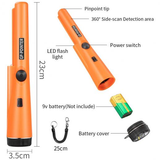 Pinpointing Metal Detector, Waterproof Metal Detector Pinpointer IP65, LED  Indicators & Vibration,for Adults and Kids, 9V Battery