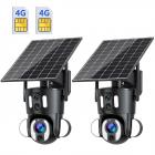 4G Security Camera Solar + Battery, Dual-Lens & 10X Optical Zoom 2PCS for Outdoor Surveillance, Farms, Factories, Construction Sites, No WiFi 