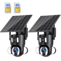 4G Security Camera Solar + Battery, Dual-Lens & 10X Optical Zoom 2PCS for Outdoor Surveillance, Farms, Factories, Construction Sites, No WiFi 