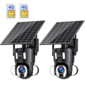 4G Security Camera Solar + Battery, Dual-Lens & 10X Optical Zoom 2PCS for Outdoor Surveillance, Farms, Factories, Construction Sites, No WiFi 