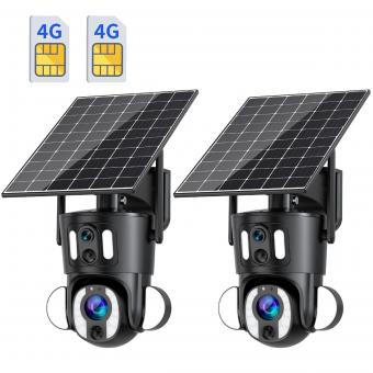 4G Security Camera Solar + Battery, Dual-Lens & 10X Optical Zoom 2PCS for Outdoor Surveillance, Farms, Factories, Construction Sites, No WiFi 