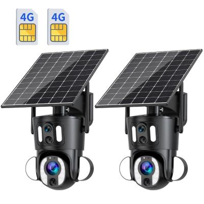 4G Security Camera Solar + Battery, Dual-Lens & 10X Optical Zoom 2PCS for Outdoor Surveillance, Farms, Factories, Construction Sites, No WiFi 