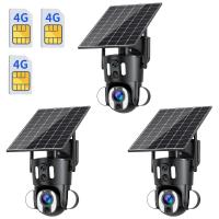 4G Security Camera Solar & Battery Powered, Dual-Lens & 10X Optical Zoom 3PCS for Outdoor Surveillance, Farms, Factories, Construction Sites, No WiFi 