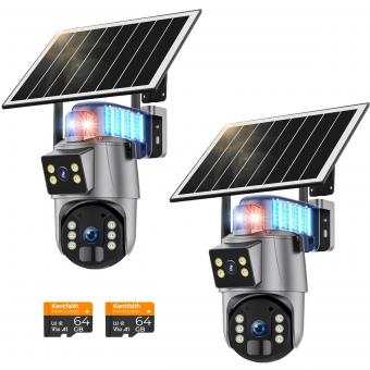 2PCS, 4G Security Camera with 6MP HD Dual Lens, Solar & Battery Non-Stop Power for 24/7 Full Protection, 360° Live View & Alert, Full-color Night Vision Kentfaith