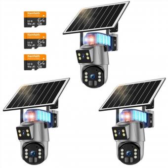 3PCS, 4G Security Camera with 6MP HD Dual Lens, Solar & Battery Non-Stop Power for 24/7 Full Protection, 360° Live View & Alert, Full-color Night Vision Kentfaith