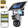 4G Cámara de Seguridad Celular Inalámbrica para Exteriores, Doble Lente, 6MP Doble Lente, Energía Solar, 360° PTZ con Seguimiento Automático, Visión Nocturna a Color, Tarjeta de Almacenamiento de 64GB + Tarjeta SIM Incluidas, Kentfaith
