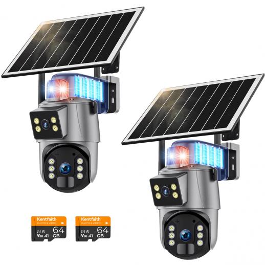 WiFi Security Camera with 6MP HD Dual Lens, Solar & Battery Non-Stop Power for 24/7 Full Protection, 360° Live View & Alert, Full-color Night Vision Kentfaith