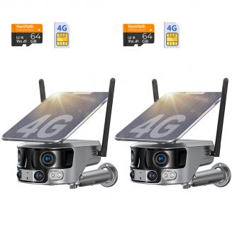 4G Security Camera with 4K Clarity, 180° Panoramic View with Dual Lens, Solar Powered, 360° Live View, Color Night Vision, 2 Packs,  Kentfaith