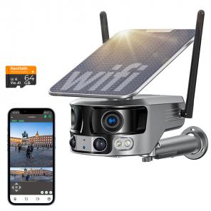 WiFi Security Camera with 4K Clarity, 180° Panoramic View with Dual Lens, Solar Powered, 360° Live View, Color Night Vision Kentfaith