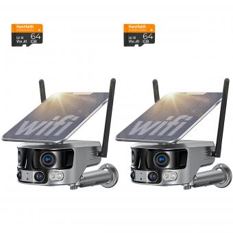 WiFi Security Camera with 4K Clarity, 180° Panoramic View with Dual Lens, Solar Powered, 360° Live View, Color Night Vision, 2 Packs, Kentfaith