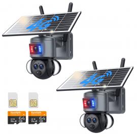4G Cellular Security Camera with 15X Hybrid Zoom, Triple Lens, 6MP, Dual Views, Solar Powered, 360° Live View, Color Night Vision, 2-Cam Pack, Kentfaith