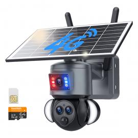 Cámara de Vigilancia Exterior 4G Solar con Triple Lente de 6MP Zoom Híbrido 15X Doble Vista Cobertura 360° y Visión Nocturna a Color Kentfaith