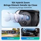 WiFi Security Camera with 15X Hybrid Zoom, Triple Lens, 6MP, Dual Views, Solar Powered, 360° Live View, Color Night Vision, 2-Cam Pack, Kentfaith