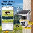 4G Câmera de Segurança Solar Sem Fio com 3 Lentes para Exterior, Vídeo Full HD 6MP, Câmera de Segurança Residencial com Visão 360° Pan/Tilt e Visão Noturna Colorida, Fácil Instalação, Alarme PIR, 2 Unidades, Kentfaith