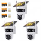 4G Câmera de Segurança Solar Sem Fio para Exterior com 3 Lentes, Vídeo Full HD 6MP, Câmera de Segurança Doméstica com Visão 360° Pan/Tilt e Visão Noturna Colorida, Fácil de Instalar, Alarme PIR, 3 Unidades, Kentfaith