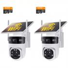 WiFi 3 Lentes Câmera de Segurança Solar Sem Fio para Exterior, Vídeo Full HD 6MP, Câmera de Segurança Doméstica com Visão 360° Pan/Tilt e Visão Noturna em Cores, Fácil Instalação, Alarme PIR, 2 Unidades, Kentfaith