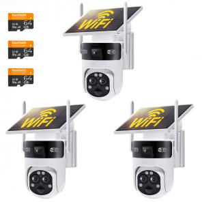 WiFi 3 Lens Solar Security Camera Wireless Outdoor, 6MP Full HD Video, 360° View Pan/Tilt Home Security Camera with Color Night Vision, Easy to Install, PIR Alarm, 3pcs, Kentfaith