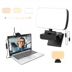 Kit de luz de videoconferência, luz de encaixe para laptop/PC, 10 níveis de brilho e 3 cores reguláveis, luz de webcam para reuniões com zoom, transmissão ao vivo, trabalho remoto, ensino à distância