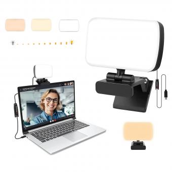 Video Conference Light Kit, Clip-on Light for Laptop/PC, 10 Brightness Levels and 3 Dimmable Colors, Webcam Light for Zoom Meetings, Live Streaming, Remote Work, Distance Learning