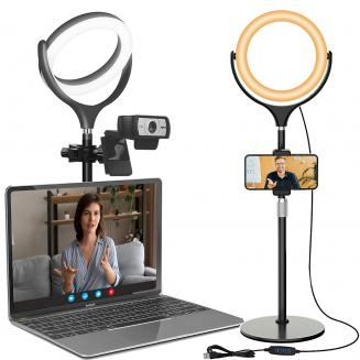 Ring Light Laptop Video Conference Light, Ring Light LED com tripé e suporte de telefone para telefone e webcam, Ring Light Selfie Ring Light de 8" para transmissão ao vivo, vlog, YouTube, TikTok, maquiagem, fotografia