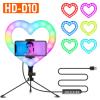 10" RGB Heart Fill Light with Tabletop Tripod with 3 Lighting Effects, 0-100% Stepless Dimming Mode for Live YouTube Tiktok Makeup