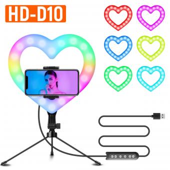 10" RGB Heart Fill Light with Tabletop Tripod with 3 Lighting Effects, 0-100% Stepless Dimming Mode for Live YouTube Tiktok Makeup