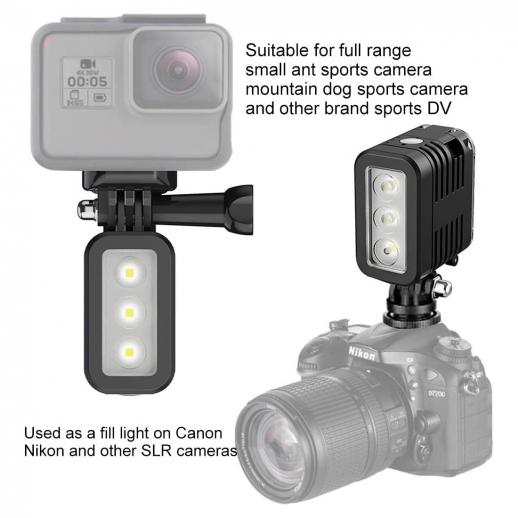 Underwater high power dimmable waterproof LED video fill light, suitable for Hero 8 7 6 5 5S 4 4S action cameras etc. - KENTFAITH