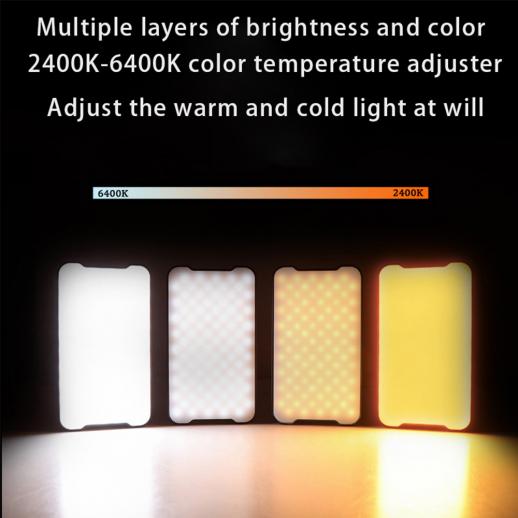 Dual Color Temperature LED Square Pocket Fill Light, Portable Studio Fill Light, CRI90+, Dimmable 2400K-6400K, 3100mAh Rechargeable Battery, Suitable