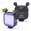 Portable RGB video light, 2 in 1 LED camera light with dual stereo microphones , 360° full color photography light, 2000mAh rechargeable, CRI 95+, 2500-9000K, dimmable panel fill light