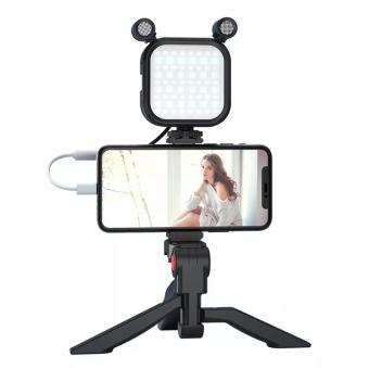 Handheld microphone fill light live band vlog shooting combo set for live streaming, selfie, media interview, outdoor shooting