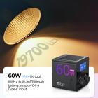 LED-valo videokuvaukseen, 60W 6700mAh-akulla, PD / AC-tulo, 2500K-6500K 19700 Lux@1m , 360 ° täysi väri, TLCI≥97, CRI≥95, Kentfaith