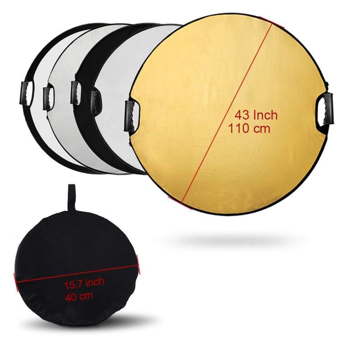 43 Inch/110 Centimeter Light Reflector 5-in-1 Collapsible Photography  Reflectors kit with Metal Clamp and Light Stand for Studio Lighting Outdoor