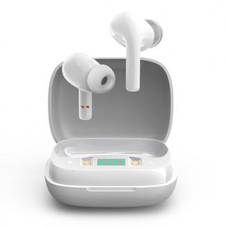 JR-TL6 Bilateral Bluetooth Earphones Bluetooth 5.0 Mini Earbuds Digital Display HiFi Deep Bass Bluetooth Headset White