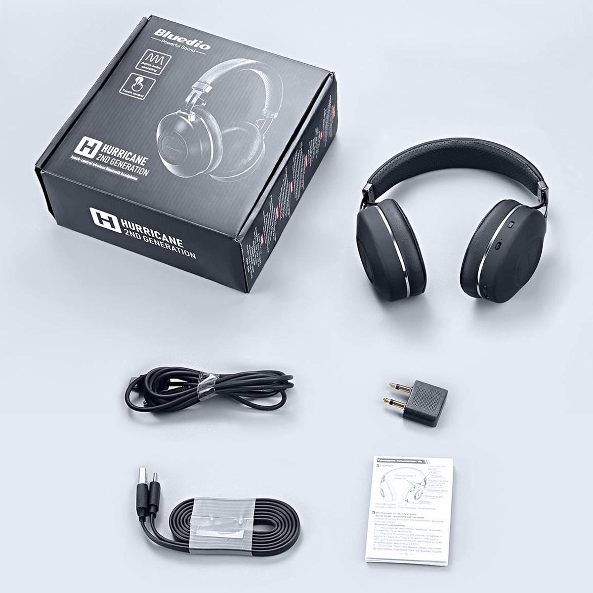 Bluedio H2 Active Noise Cancelling Headphones Bluetooth Headphones with Mic Slide Control Deep Hi-Fi Bass Wireless Headphones Over-Ear, 40H Playtime, Travel/Work, Black