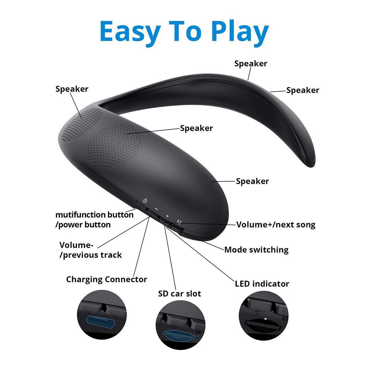 Bluedio HS Neckband Portable Bluetooth Speaker, Wireless Wearable Body Speaker with FM Radio/Micro SD Card, Lightweight Outdoor Speaker Private Music for Cycling, Hiking, Hand-free Call