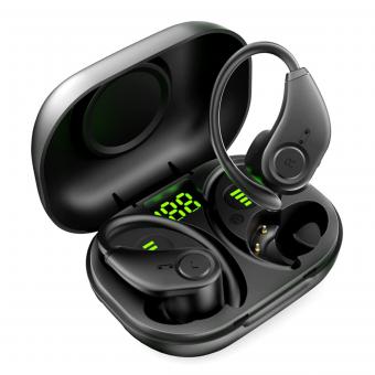 Bluedio S6 Wireless Earbuds Bluetooth Headphones 42H Playtime Sports Over-Ear Headphones with LED Display Charging Case Built-in Microphone Headphones for Sports Running Workout, Black