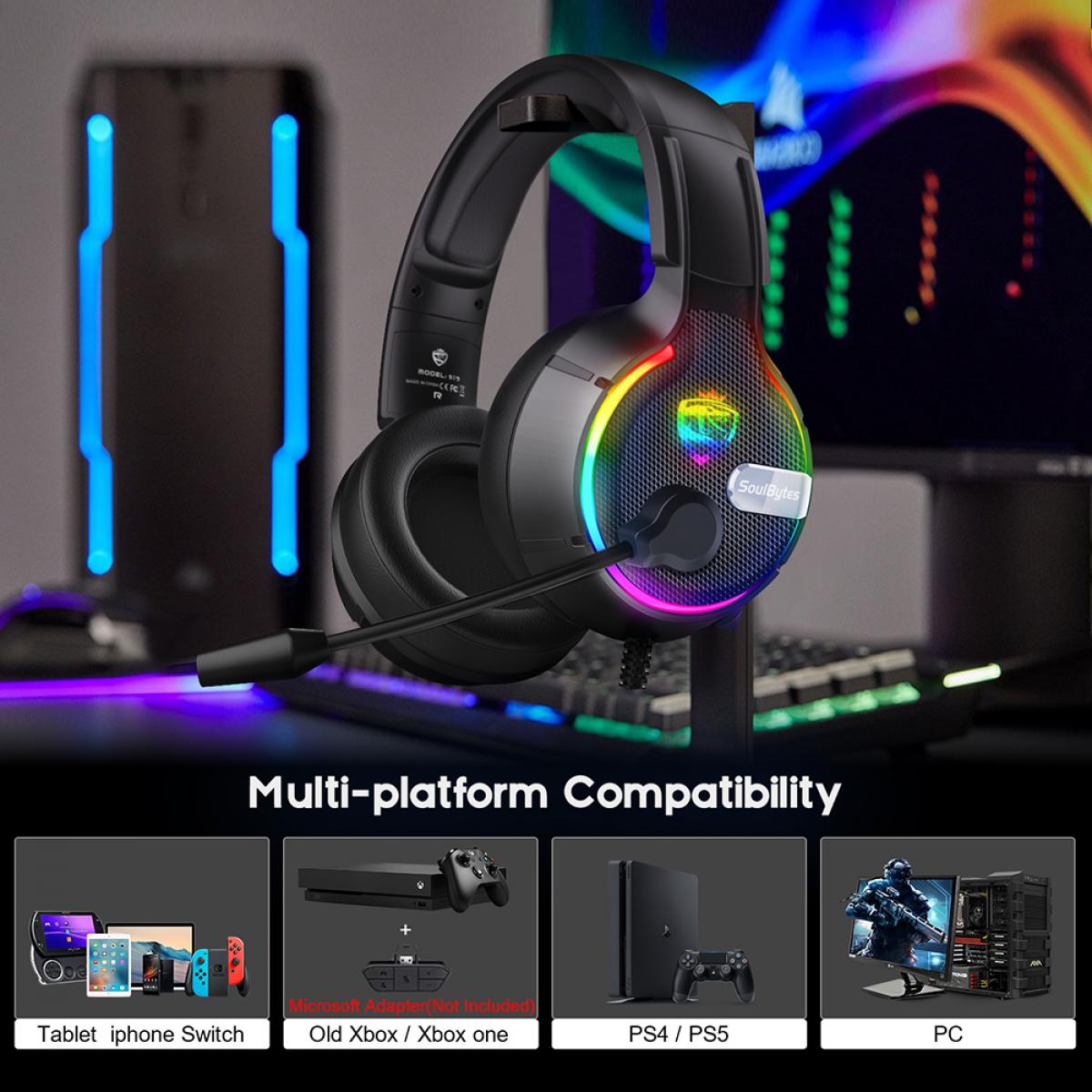 SoulBytes S19 Cuffie da gioco RGB Cuffie cablate con microfono surround Over -Ear per PS4/PS5/PC/Xbox One Nero - K&F Concept