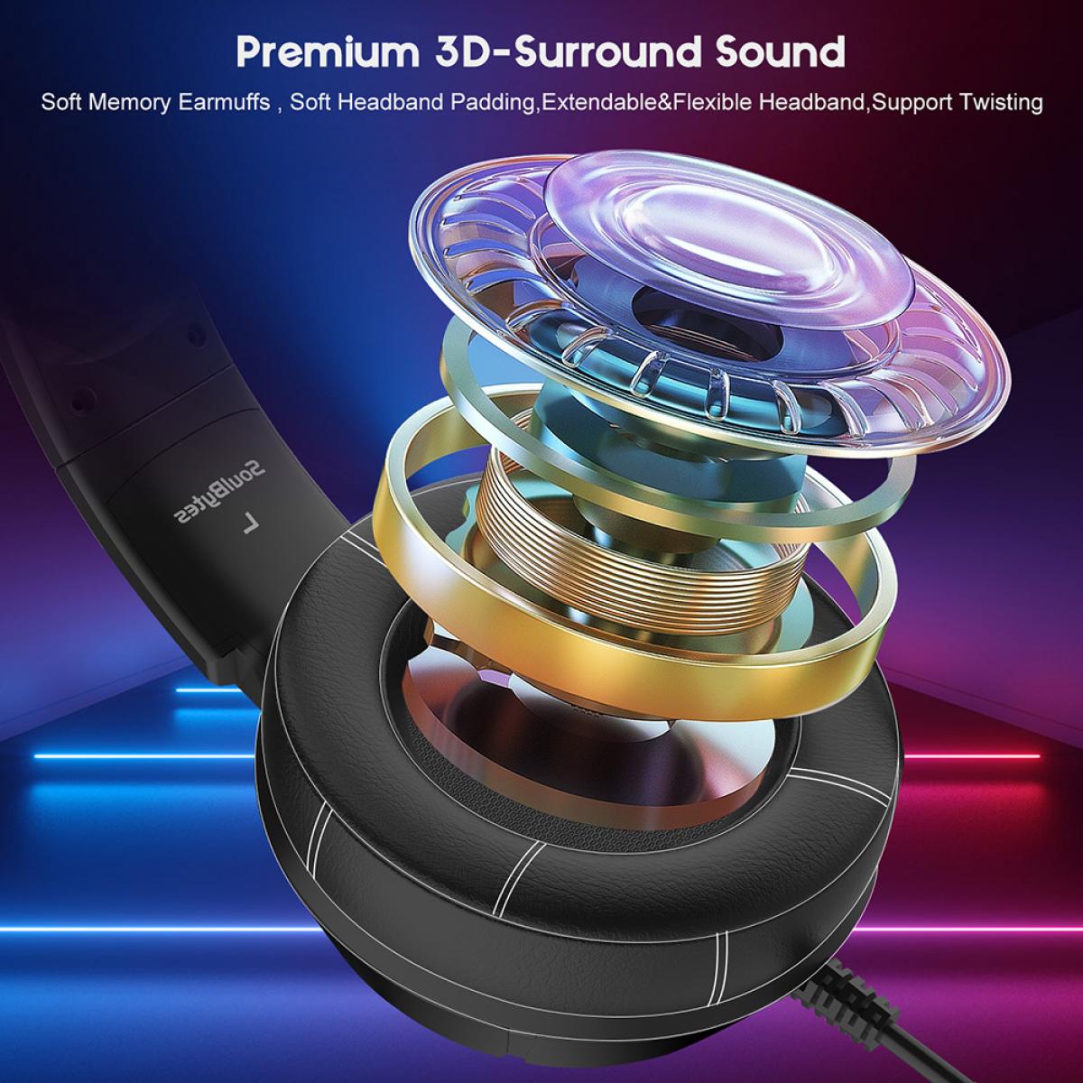 SoulBytes S19 Cuffie da gioco RGB Cuffie cablate con microfono surround Over -Ear per PS4/PS5/PC/Xbox One Nero - K&F Concept