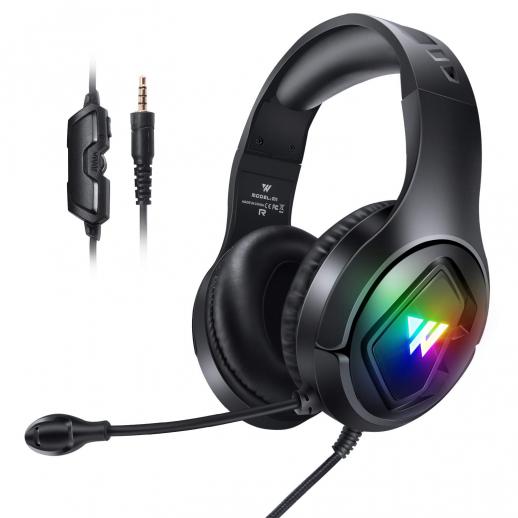 Fone de ouvido para jogos wintory M1 com microfone para PS4 PS5 Xbox One PC, fone de ouvido para jogos estéreo RGB com microfone com cancelamento de ruído, fones de ouvido intra-auriculares 3,5 mm para computador portátil preto