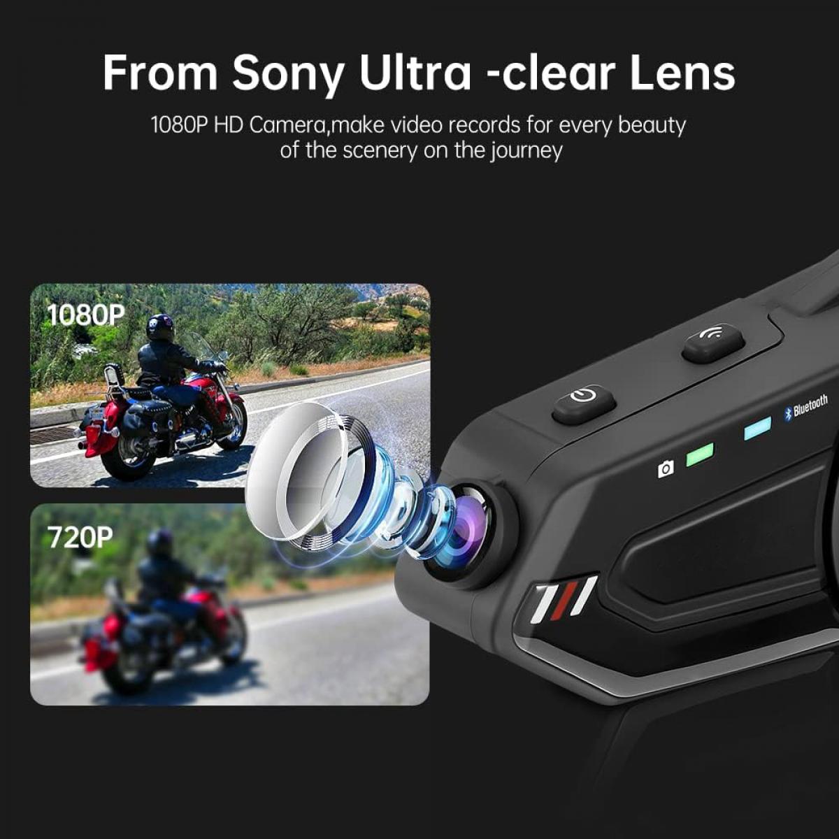 Motorcycle Helmet Bluetooth Headset, Builtin WiFi, with 1080P