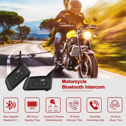 Casque Bluetooth de moto, support 6 coureurs 800m intercom, système de communication  casque Bluetooth 5.1 avec