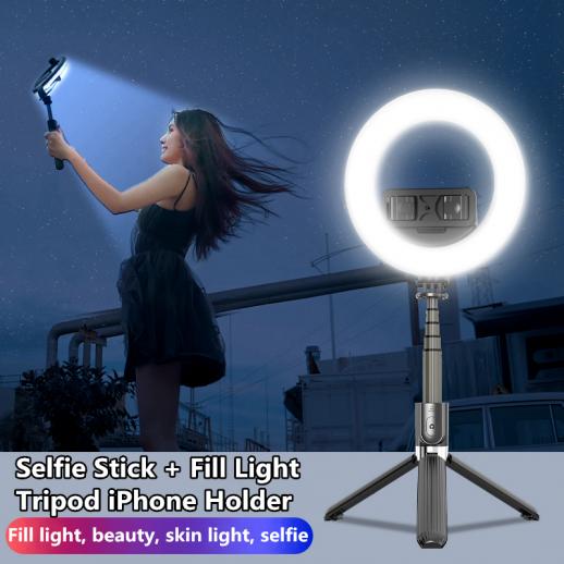L07 with 6-inch ring light, tripod, mobile phone holder, Bluetooth remote  control, 3 in 1 portable LED fill light selfie stick tripod, dimmable 3
