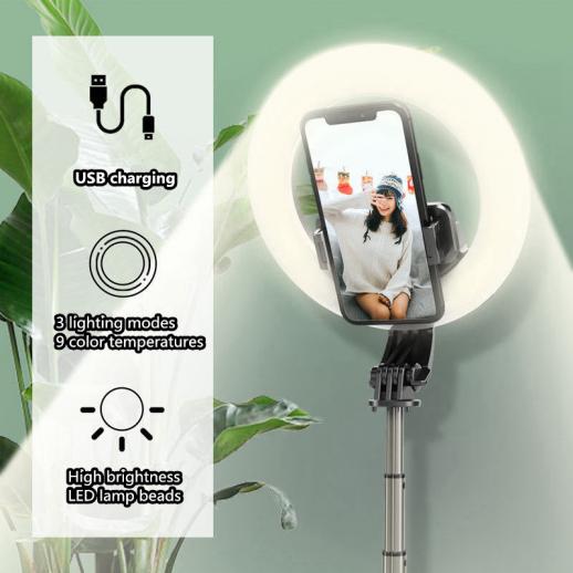 6 In 1 Wireless Bluetooth Selfie Stick Tripod Mobile Phone Self-timer  Beauty Fill Light Short Video Live Desktop Tripod Lengthen