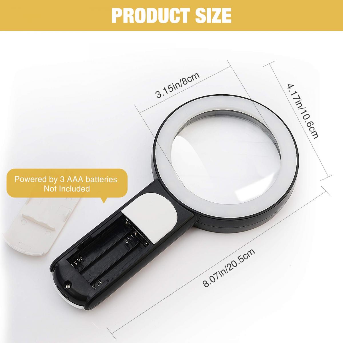 30X Handheld Magnifying Glass with 18 LED Cold and Warm Lights, 3