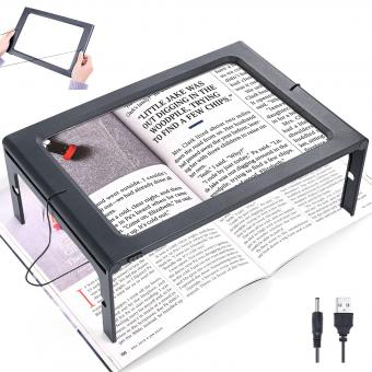 Magnifier for reading, 3x luminous magnifier with 12 LED lights, foldable magnifier with 2 power modes, provides evenly illuminated reading area, suitable for reading, low vision and the elderly