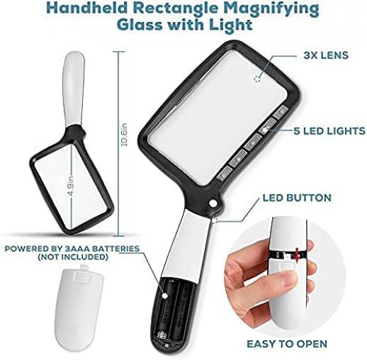  Hands-Free 2.5X Magnifying Glass Large Full-Page Rectangular  Reading Magnifier with 12 LED Lighted Illuminated, Foldable Desktop  Portable Magnifier for Reading Elder : Health & Household