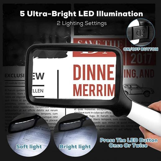 Magnifying Glass with 8 LED Lights, Handsfree Magnifier, [5X+11X