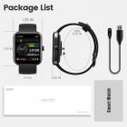 ID206スマートウォッチ、内蔵フィットネストラッカー、心拍数と血中酸素モニター、睡眠モニター、iPhoneとAndroidとの互換性、黒
